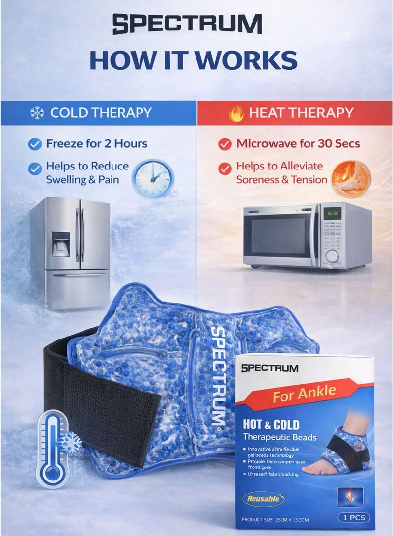 Spectrum Hot & Cold Ankle Pack Gel Beads Wrap with Adjustable Elastic Strap Reusable Ankle Ice Pack Wrap Cold Compress & Heat Pack Microwave & Freezer Safe Hot Cold Therapy for Ankle Sprain, Swelling, Bruises, Inflammation, Joint Pain, Arthritis, Achilles Tendon Pain Tendonitis, Plantar Fasciitis, Muscle Soreness & Sports Injury Recovery Medical Grade PVC, Ultra-Soft Fabric Backing, 25 x 15.5 cm - Image 2